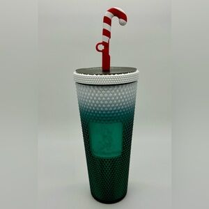 Starbucks Walt Disney World Rare Holiday Tumbler with Candy Cane Straw Topper